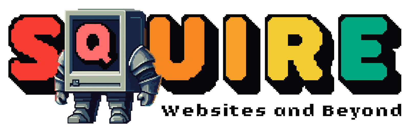 SQUIRE Logo With A Little Robot. With The Tag Line Websites and Beyond